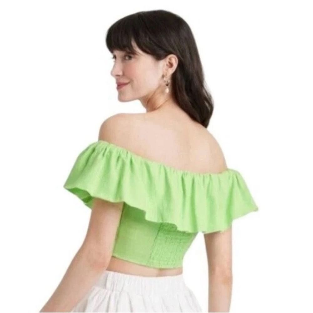 A New Day Off-the-Shoulder Ruffle Crop Top – Size L – Lime Green - NWT - Picture 2 of 7